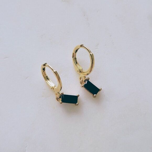 5/$25 Gold Tone Black Rhinestone Huggies - Picture 4 of 7